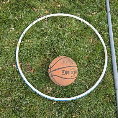 Tetherball on short pole, basketball and a hoola hoop