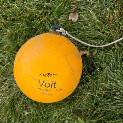 Tetherball on short pole, basketball and a hoola hoop