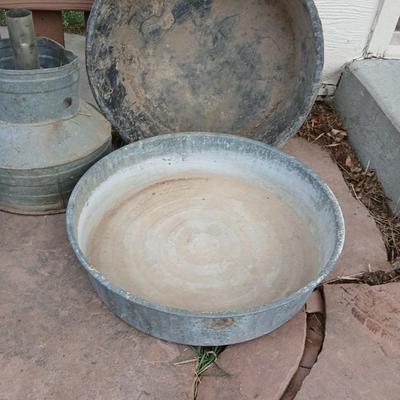 Galvanized feed bucket - grain pans - old wooden box and more