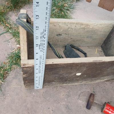 Galvanized feed bucket - grain pans - old wooden box and more