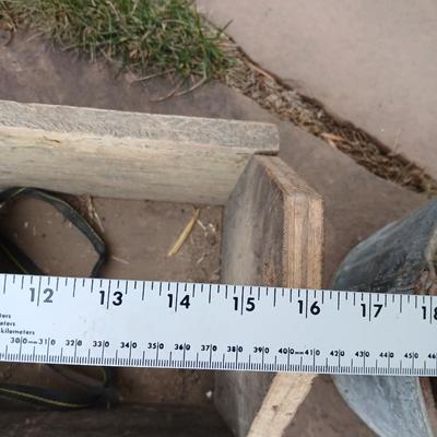 Galvanized feed bucket - grain pans - old wooden box and more