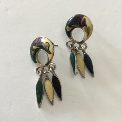Cute vintage Silvertone multicolored enamel dangle earrings