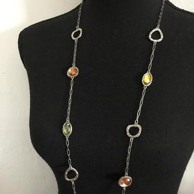 Lia Sophia, brushed silver tone multicolored statement, necklace