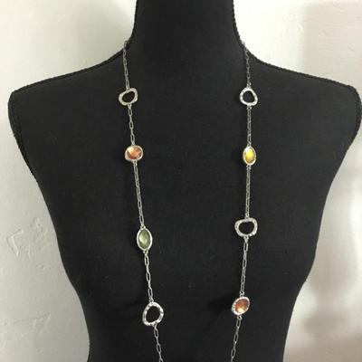 Lia Sophia, brushed silver tone multicolored statement, necklace
