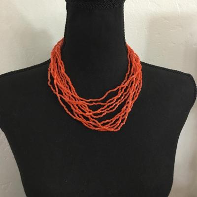 Beautiful vintage, orange glass,seed bead statement, necklace