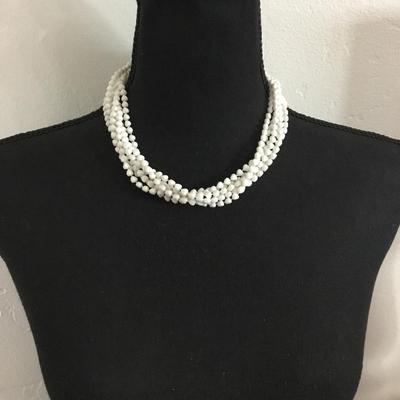 Super cute, vintage, white plastic, heart bead, multi strand necklace