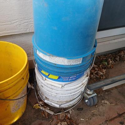 assortment of 5-gallon buckets