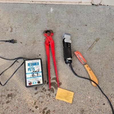 Livestock items - small electric clippers - hoof trimmers- small electric fence charger for pets