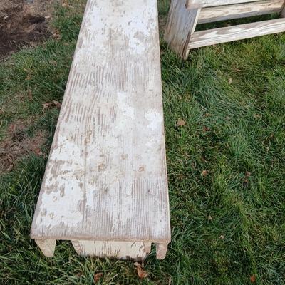 Two old wooden benches that are quite sturdily built!
