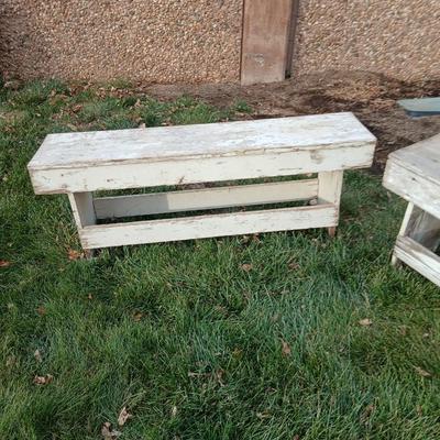 Two old wooden benches that are quite sturdily built!