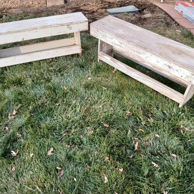 Two old wooden benches that are quite sturdily built!