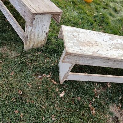 Two old wooden benches that are quite sturdily built!