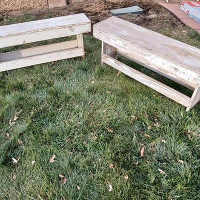 Two old wooden benches that are quite sturdily built!