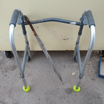 Mobility walker with a London fog umbrella