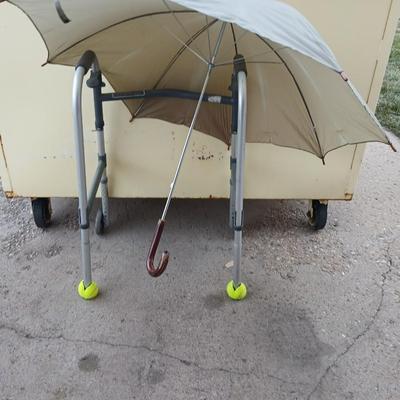 Mobility walker with a London fog umbrella