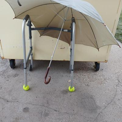 Mobility walker with a London fog umbrella