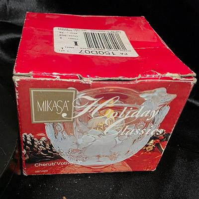 Vintage Mikasa Holiday Classics Cherub Votive Holder - Crystal Angel Candle Dish