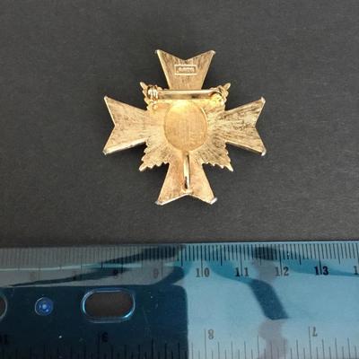 Avon vintage pin Maltese cross amber glass, gold tone