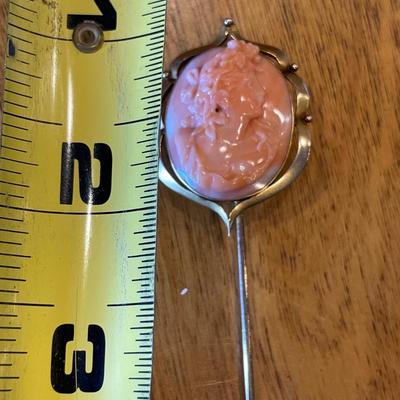 10k signed carved Coral stick pin