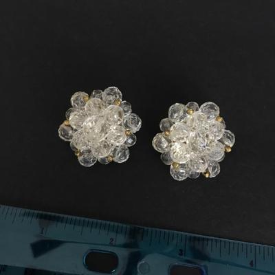 Vintage Germany, faux, glass, flower clip on earrings