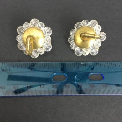 Vintage Germany, faux, glass, flower clip on earrings