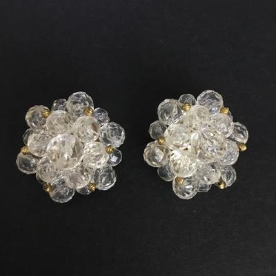 Vintage Germany, faux, glass, flower clip on earrings