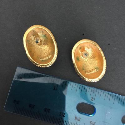 Beautiful, vintage, Napier dome Black enamel gold rope stud statement earrings