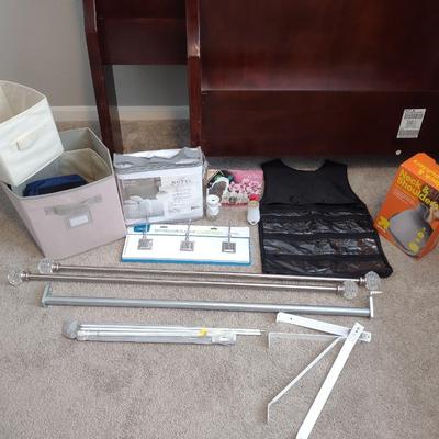 NEW QUEEN SHEETS, ORGANIZERS, CURTAIN RODS AND MORE