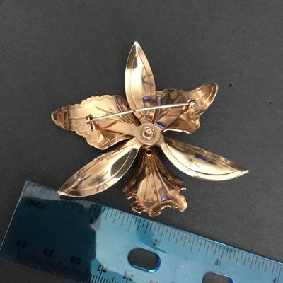 Vintage Gold tone, orchid, leaf brooch, large