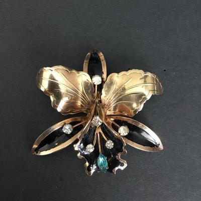 Vintage Gold tone, orchid, leaf brooch, large
