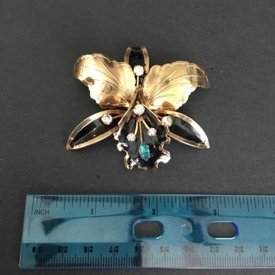 Vintage Gold tone, orchid, leaf brooch, large