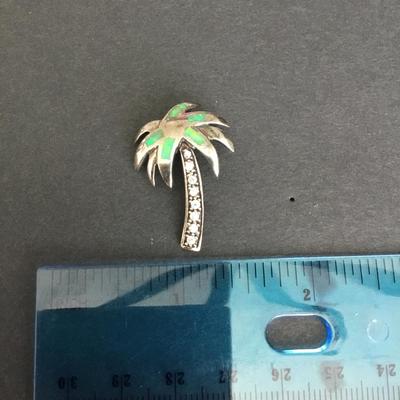 Solid 925 sterling, silver rainbow shell palm tree pendant