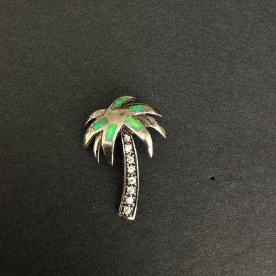 Solid 925 sterling, silver rainbow shell palm tree pendant