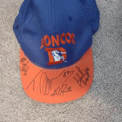 AUTOGRAPHED DENVER BRONCOS HAT, VISORS, BASKETBALL AND SPORT T-SHIRTS