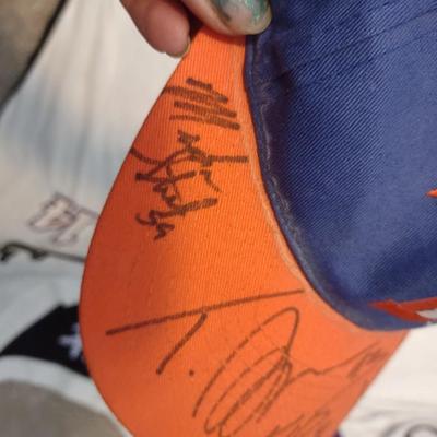 AUTOGRAPHED DENVER BRONCOS HAT, VISORS, BASKETBALL AND SPORT T-SHIRTS