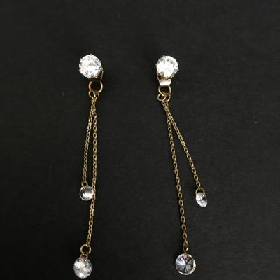 Vintage crystal rhinestone, gold tone, threader dangle earrings