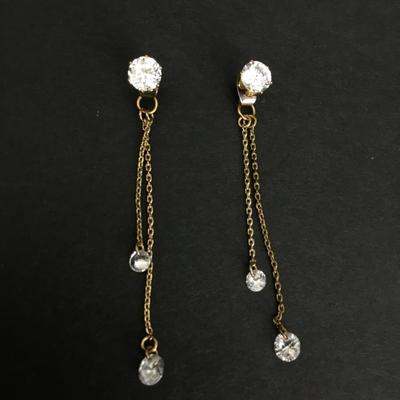 Vintage crystal rhinestone, gold tone, threader dangle earrings