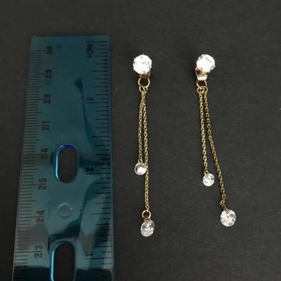 Vintage crystal rhinestone, gold tone, threader dangle earrings