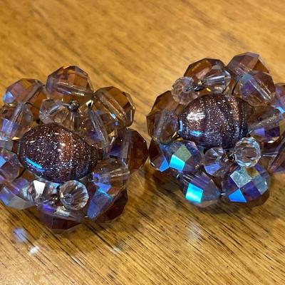 Aurora borealis crystal cluster clip on earrings