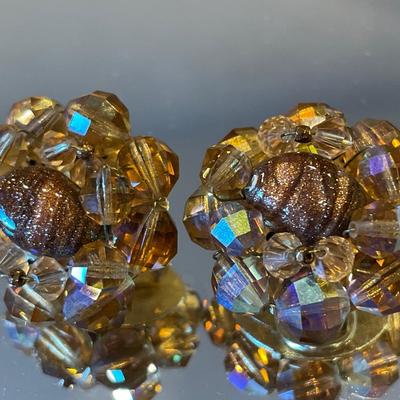 Aurora borealis crystal cluster clip on earrings