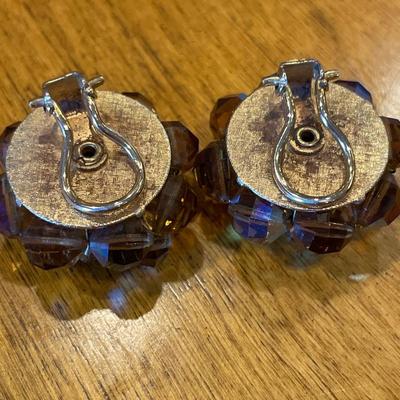 Aurora borealis crystal cluster clip on earrings