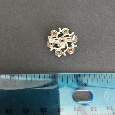 Vintage emerald, green, crystal petite silver tone, flower pin