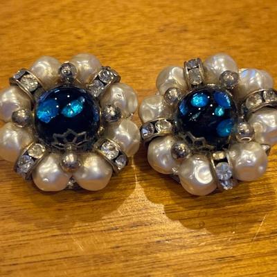 Icy blue clip on earrings