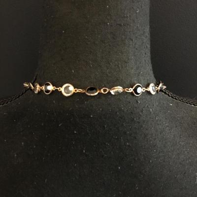 Vintage, gold, toned, black and clear crystal caged bead necklace