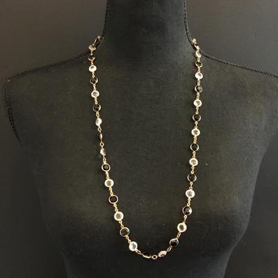 Vintage, gold, toned, black and clear crystal caged bead necklace