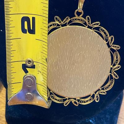 Spanish vintage gold-tone Damascene pendant necklace