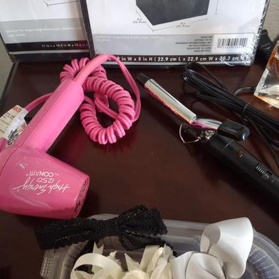 NEW STORAGE CONTAINERS, CURLING IRON AND HAIR DRYER, HAIR CLIPS AND PERFUMEGNE
