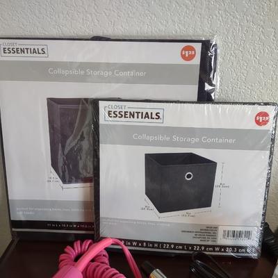 NEW STORAGE CONTAINERS, CURLING IRON AND HAIR DRYER, HAIR CLIPS AND PERFUMEGNE