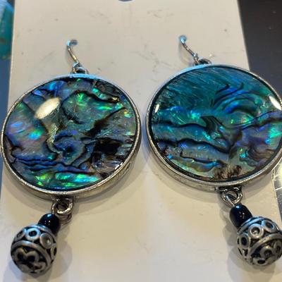 Abalone, turquoise and sterling with tiger eye earrings