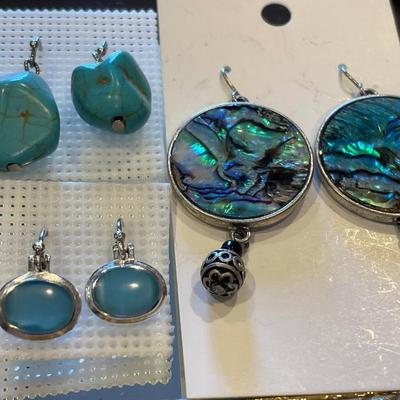Abalone, turquoise and sterling with tiger eye earrings